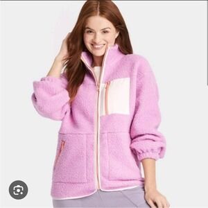 Universal Thread Womens Lavender Cream Orange Trim Full Zip Sherpa Jacket